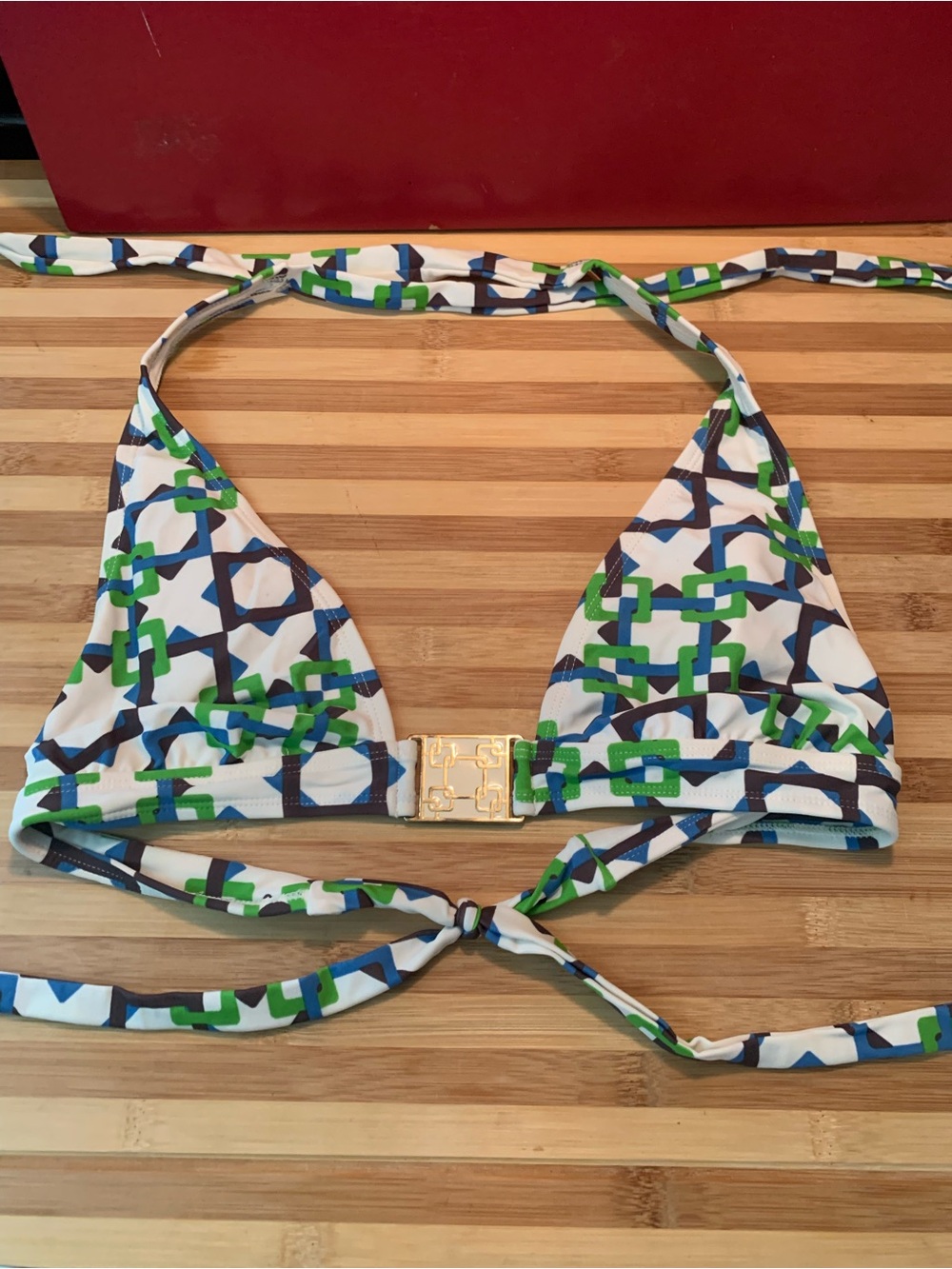 Vintage Old Navy Mediterranean Green, Blue, White Patterned Triangle Bikini Top